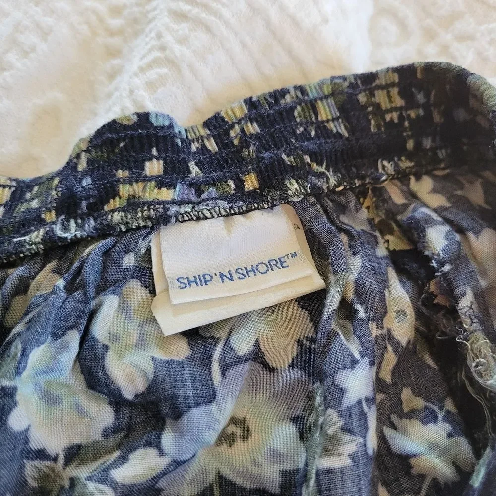Vintage Ship'n Shore Floral Blue A-line Midi Skirt Buttons M
